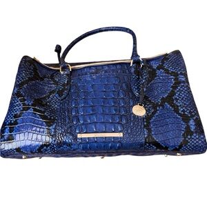 Brahmin Blue and Black Croc-Embossed Tote